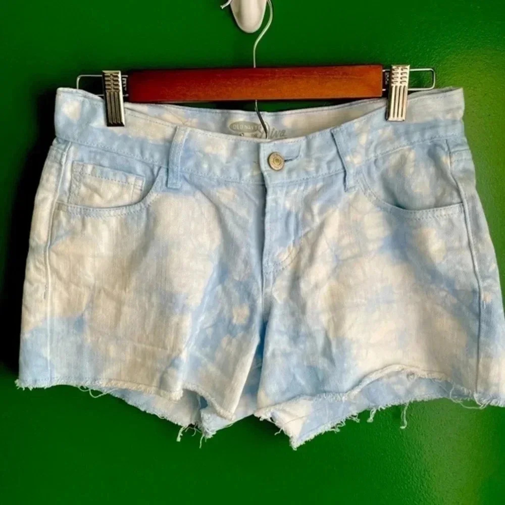 Old Navy Diva Tie Dye Blue White Denim‎ Jean Shorts Cutoffs Cute!